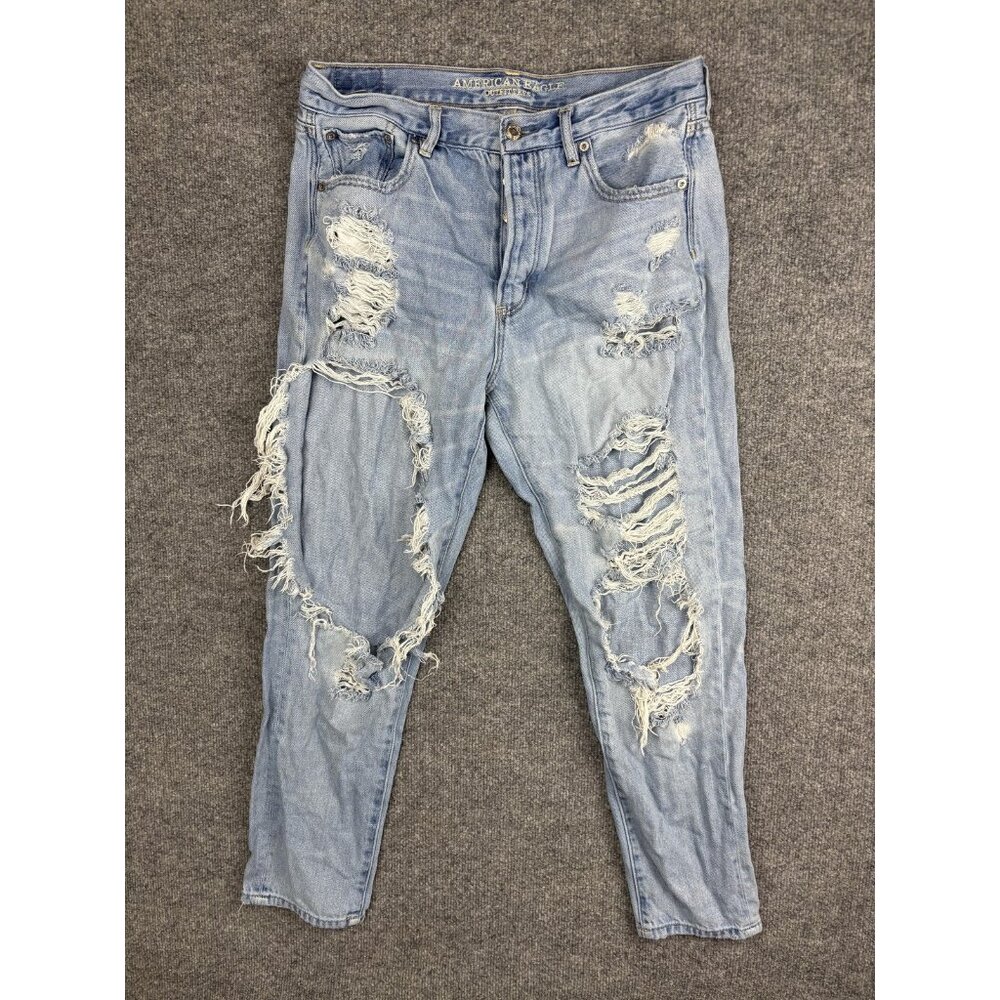 American Eagle Jeans Womens 10 Regular Light Wash Hi-Rise Girlfriend‎ Distressed